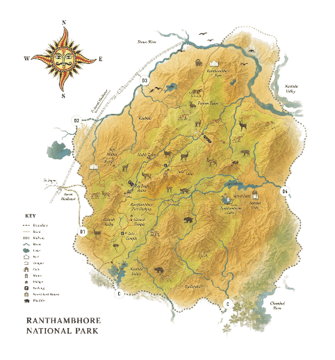 Illustrated map of Ranthambhore National Park