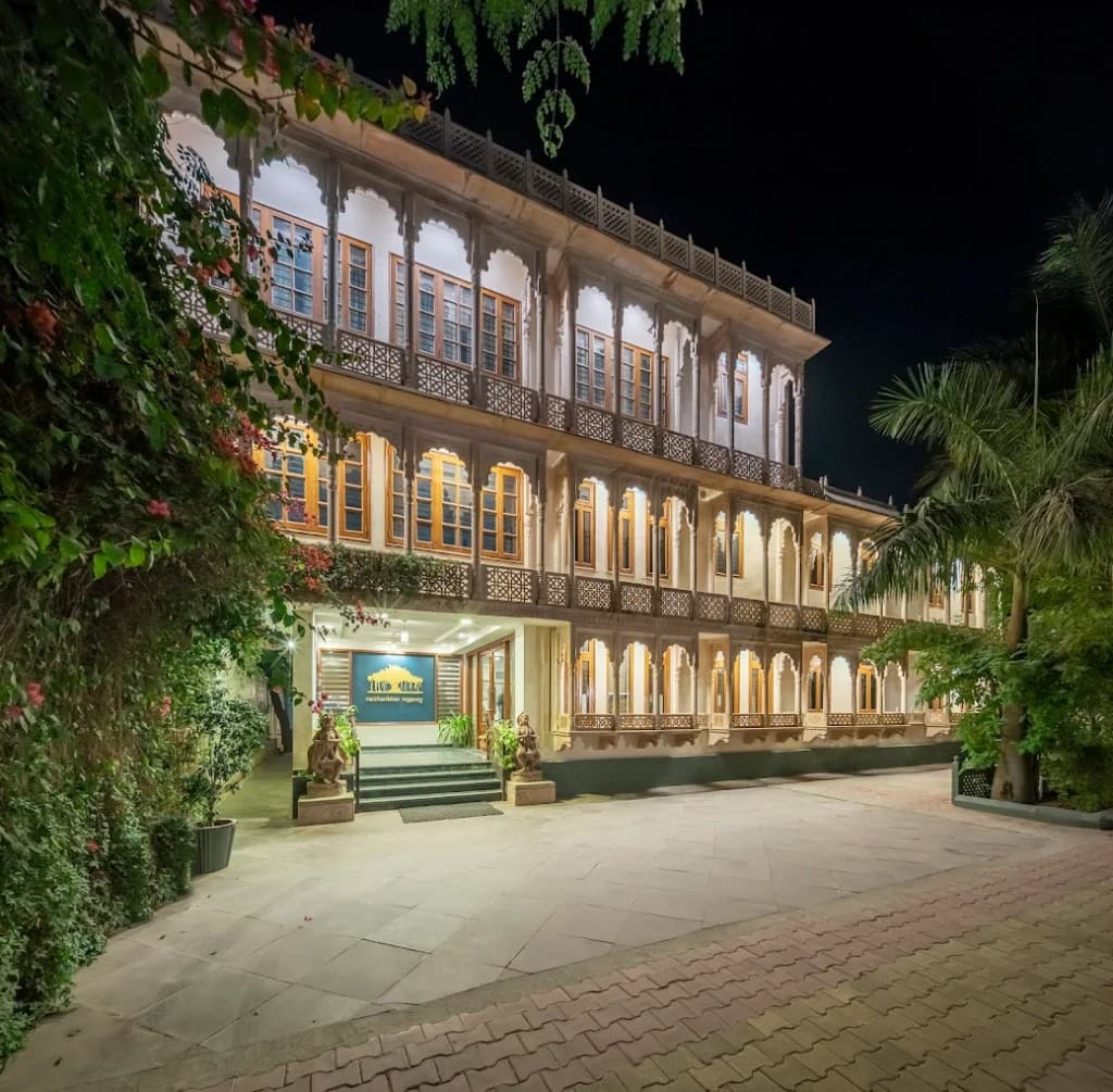 Ranthambore Regency resort exterior at night